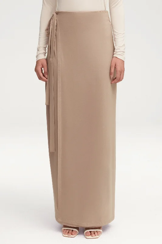 Versatile Comfort Talia Jersey Wrap Maxi Skirt - Taupe