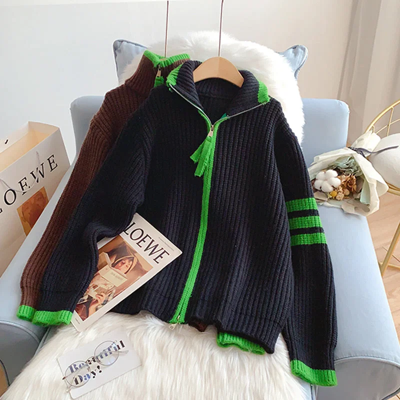 Celebrity Picks Lazy design high neck zipper sweater cardigan women  5137