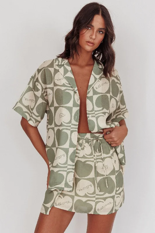 Ethnic Style Ithaca Cherry Print Mini Wrap Skirt Sage Beige