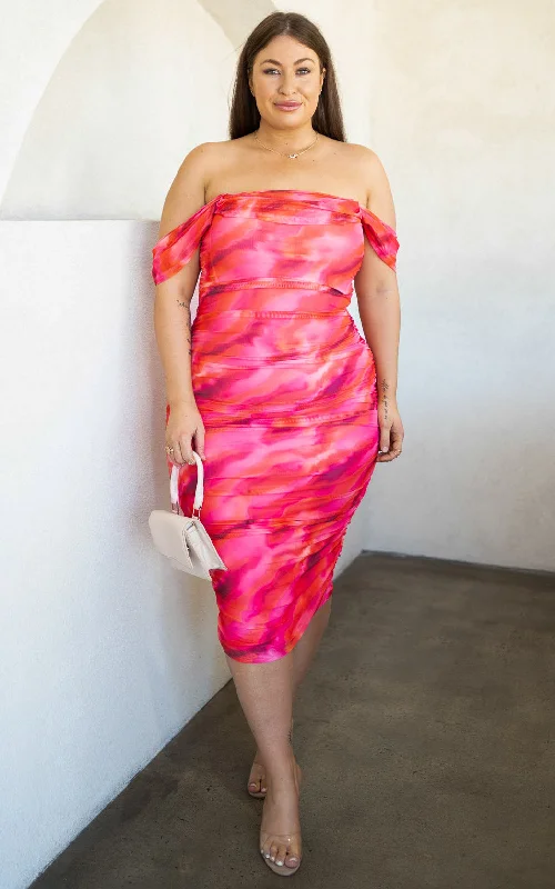 Sports fitness shoes Pandora Mesh Midi Dress - Pink Orange Print