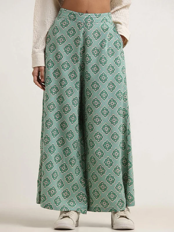 Fashion Expert Bombay Paisley Green Printed Palazzos