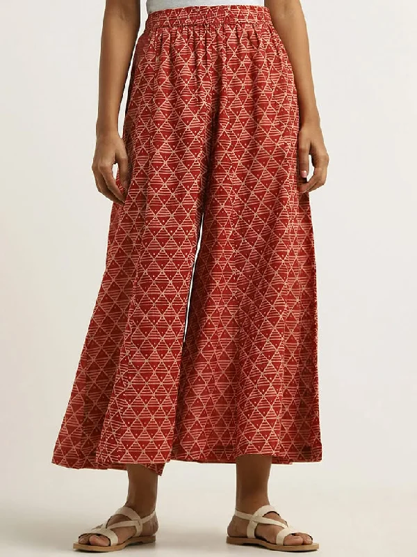 Urban Design Sense Utsa Red Geometric Printed Palazzos