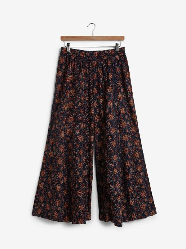 Elegant And Charming Utsa Rust Floral Print Flared Palazzos
