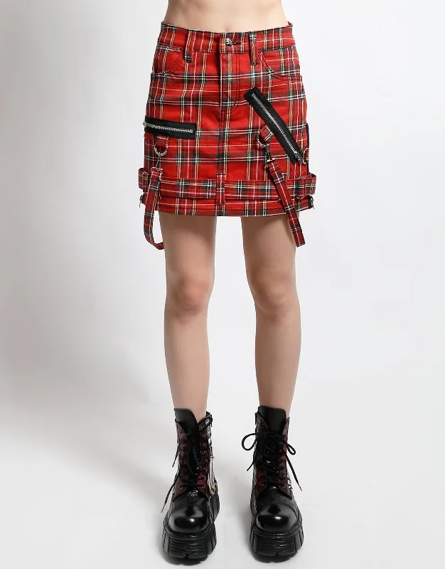 French Style BONDAGE SKIRT RED PLAID