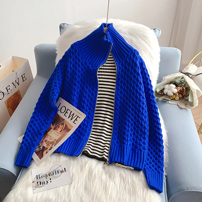 Free Design Klein Blue zipper sweater cardigan  5126