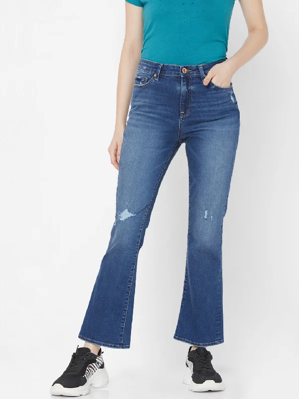 High-quality Styles Spykar Women Blue Cotton Flare Fit Ankle Length Jeans (Elissa)