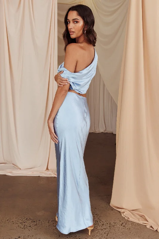 Fashion And Simplicity Alivya Satin Maxi Skirt Blue