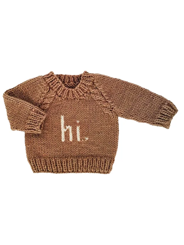 Basic Version Hi. Crew Neck Knit Sweater, Pecan/Natural