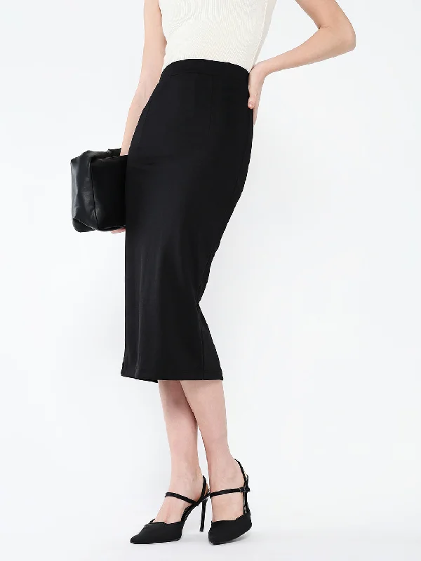 Elegant Outline Women Black Solid Pencil Skirt