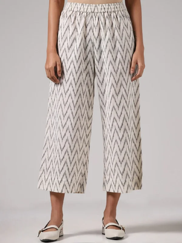 Easygoing Style Utsa Off-White Ikkat Printed Blended Linen Palazzos