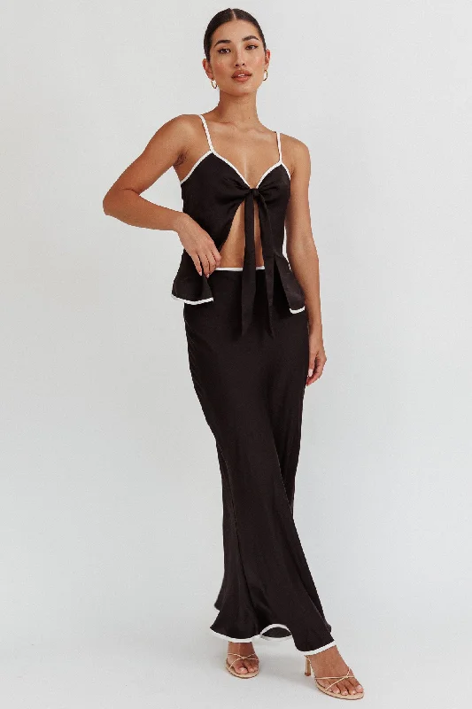 Celebrity Must-have Only One Contrast Trim Maxi Skirt Black