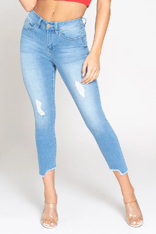 Easygoing Fashion YMI Jeanswear Women's Jeans High-Rise Flood Uneven Hem