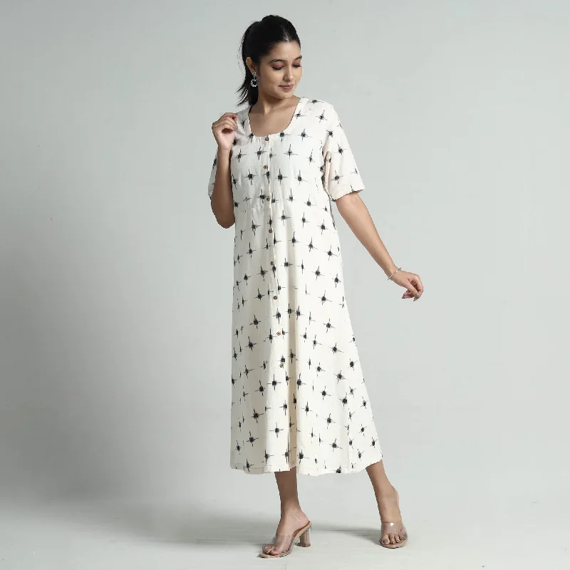 Stretch Design White - Pochampally Double Ikat Weave Cotton Dress