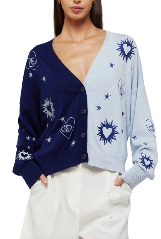 Elegant Design Mahala Cardigan In Insignia Blue/frost Blue