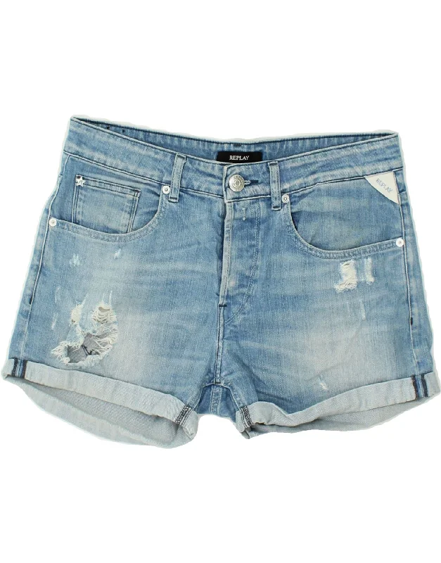 Goddess Outfit REPLAY Womens Distressed Denim Shorts W27 Small Blue Cotton