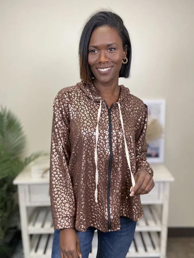 Classic Style Wow The Crowd Women's Glam Animal Print Zip-Up Hoodie