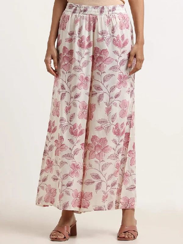Luxury and fashionable Zuba Cream Floral Palazzos