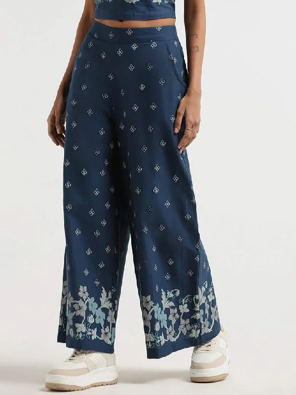 Dressing Tips Bombay Paisley Blue Printed Cotton Blend Palazzos