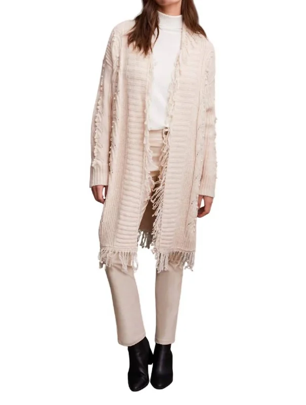 Tropical Style Fringed Sweater Cardigan In Moonstone