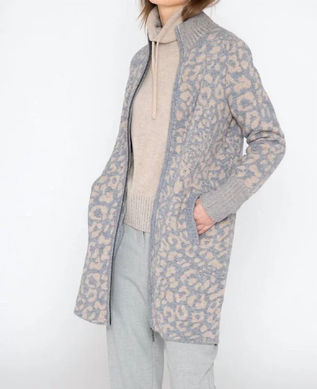 Luxury and fashionable Leopard Zip Mock Cardigan In Charcoal Black