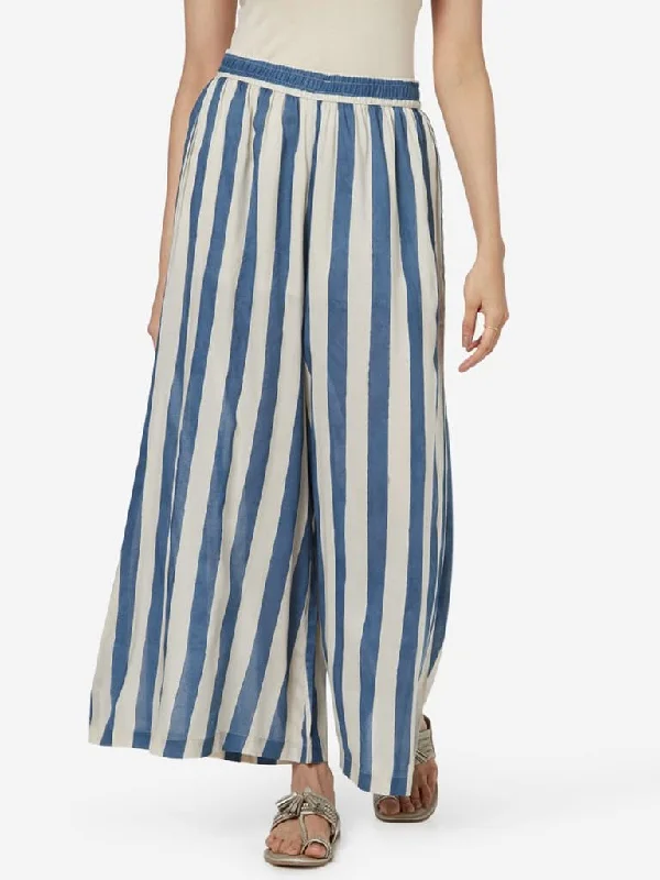 Fashion Must-have Zuba White Blue Striped Palazzos