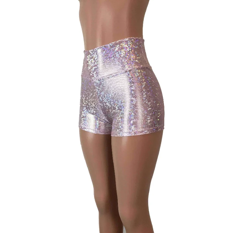 Minimalism High Waisted Booty Shorts - Light Pink Shattered Glass
