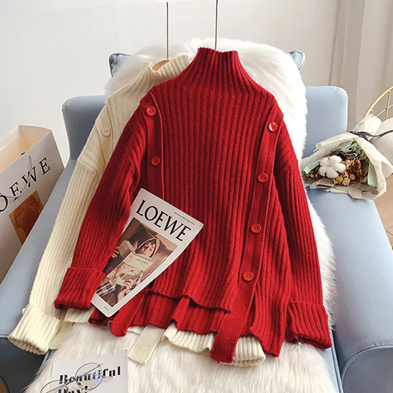High-quality Styles Vintage high neck button cardigan sweater  5138