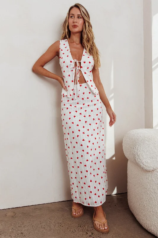 Luxe Comfort Meet Me There Maxi Skirt Hearts White