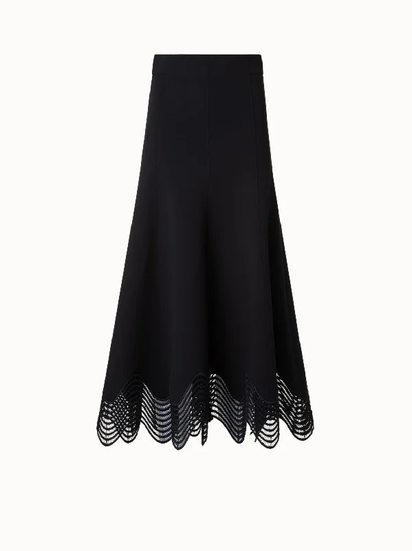 Classic Design Jersey Midi Skirt with Wave Lace