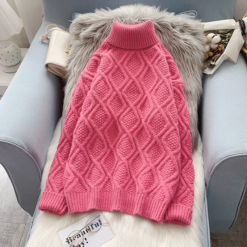 Printed pattern Vintage twist turtleneck sweater with Knitted Top  5108