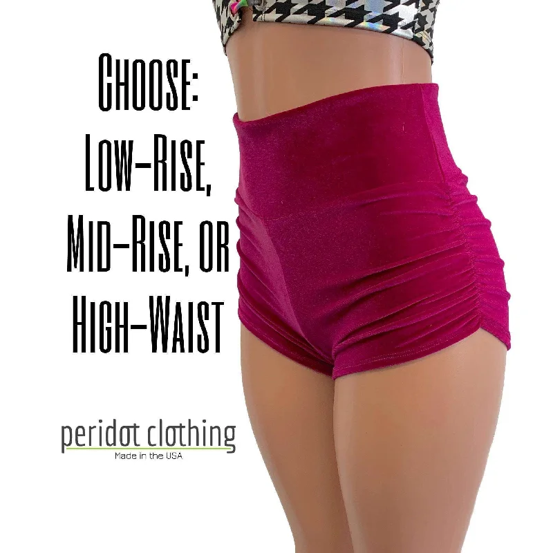 Ethnic Style Ruched Booty Shorts - Fuchsia Pink Velvet Scrunch Shorts