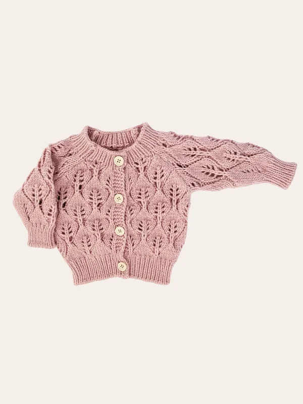 Cozy Dress Leaf Lace Cardigan Sweater, Rosy