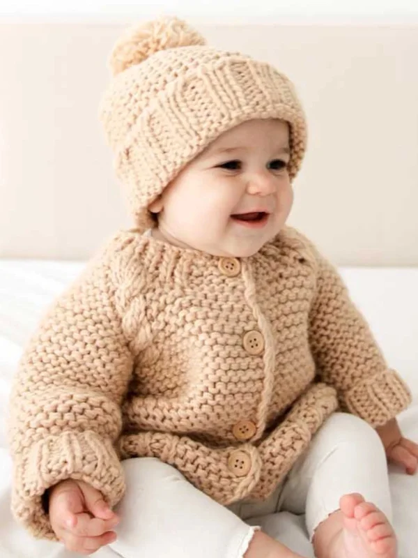 Soft Fashion Garter Stitch Cardigan Sweater, Latte