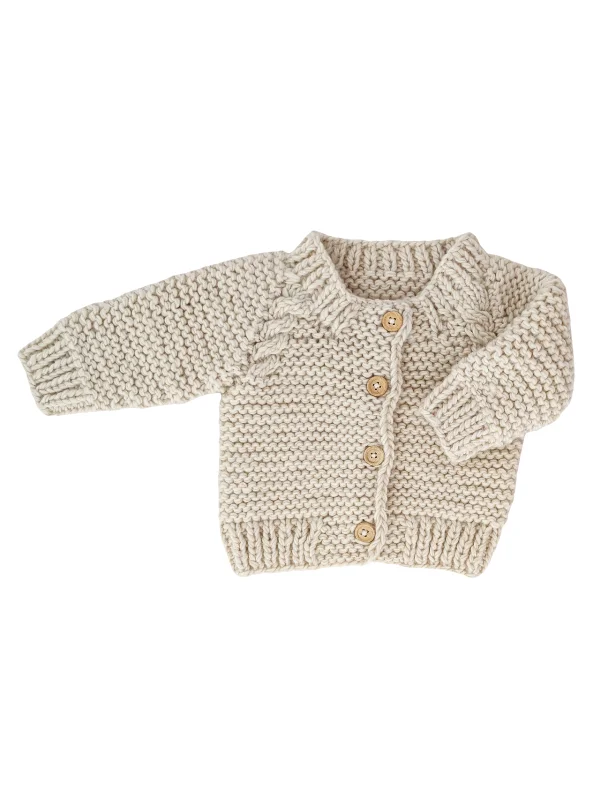 Style Design Garter Stitch Cardigan Sweater, Natural