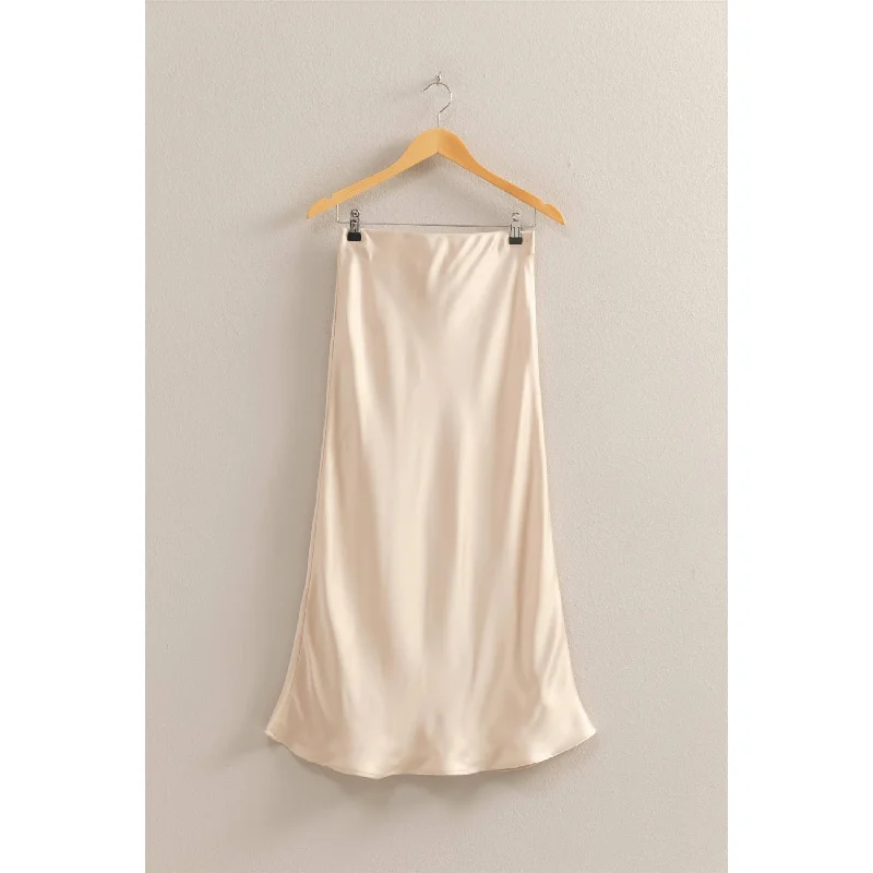 Simple research Cream High waist satin midi skirt