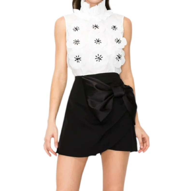 Easygoing Style Babs Front Big Bow Wrap Detail Mini Skort In Black