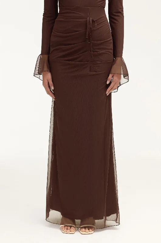 Casual Chic Capri Rouched Maxi Skirt - Espresso