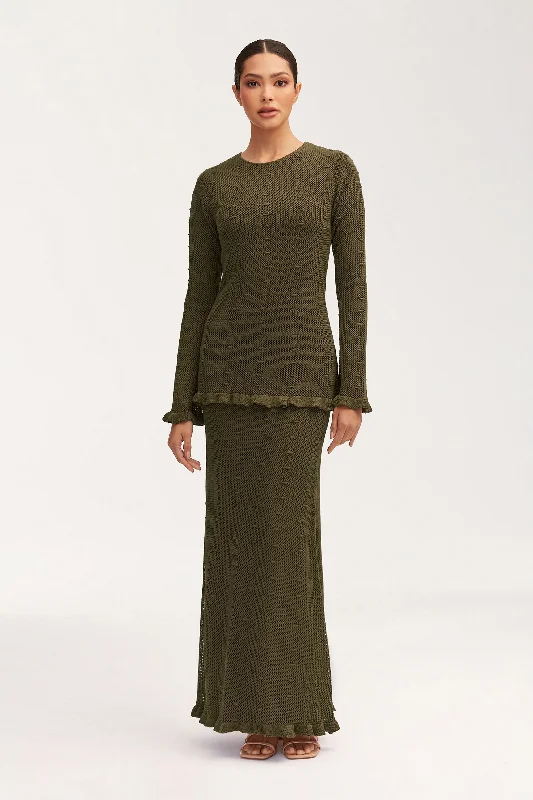 Thin Design Yara Crochet Maxi Skirt - Dark Olive