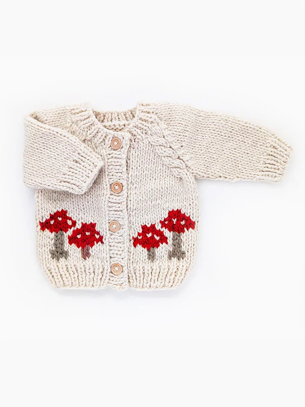 Luxury And Elegant Mushroom Cardigan Knit Sweater, Natural