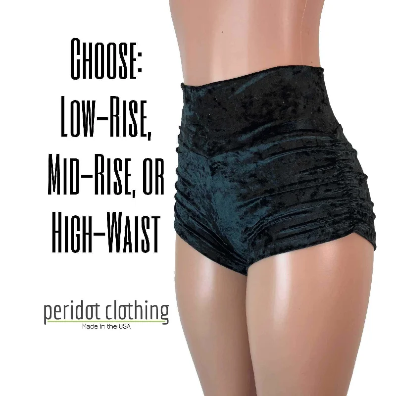 Hip-hop Style Ruched Booty Shorts - Black Crushed Velvet Scrunch Shorts