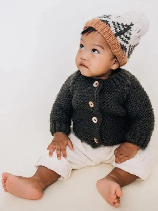 Cozy Look Garter Stitch Cardigan Sweater, Loden