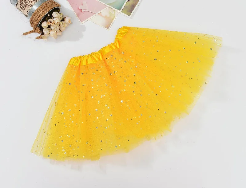 Fashionable And Versatile Sequin Tulle Tutu Skirt Ballet Kids Princess Dressup Party Baby Girls Dance Wear, Yellow, Adults