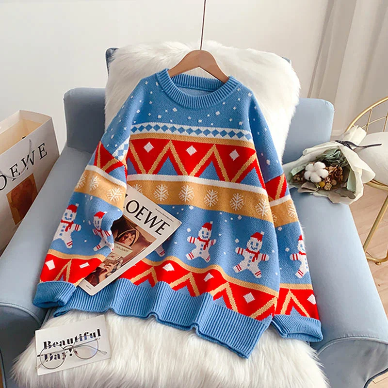 American Style Red Christmas style crew neck sweater sweater sweater top  5132