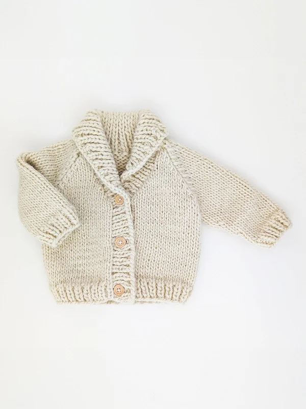 Comfortable And Versatile Shawl Collar Cardigan Knit Sweater, Natural