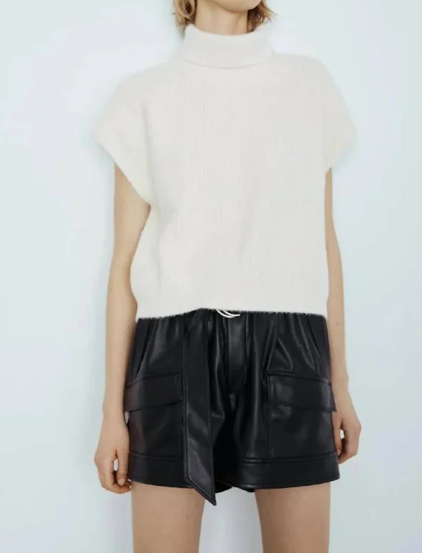 Easy Fashion Parker Faux Leather Cargo Short In Black