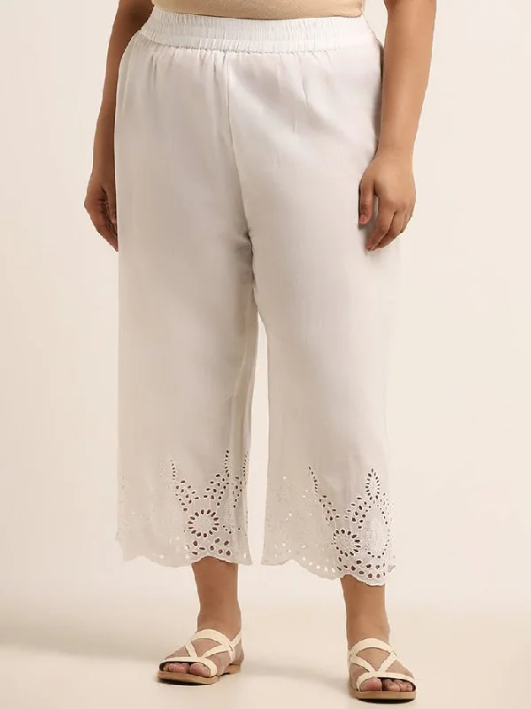 Soft Fabrics Diza White Embroidered Cotton Pants