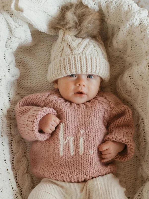 Elegant Outline Hi. Crew Neck Knit Sweater, Rosy