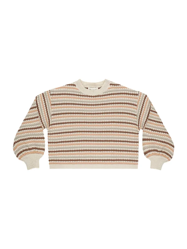 Lively And Youthful Rylee & Cru Boxy Crop Sweater, Honeycomb Stripe