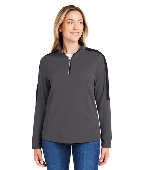Soft Fashion CE404W - Core 365 Ladies Market Snag Protect Mesh Colorblock Quarter-Zip | Carbon/Black Soft Fashion CE404W - Core 365 Ladies Market Snag Protect Mesh Colorblock Quarter-Zip | Carbon/Black