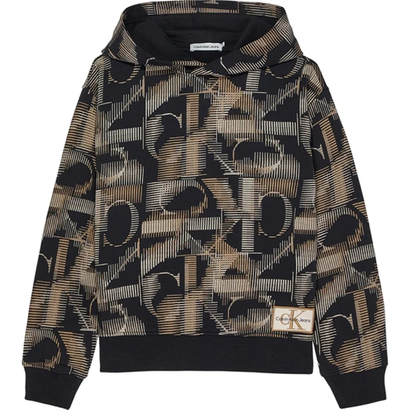 Urban Design Sense Calvin Klein Multi Monogram AOP Hoodie Black